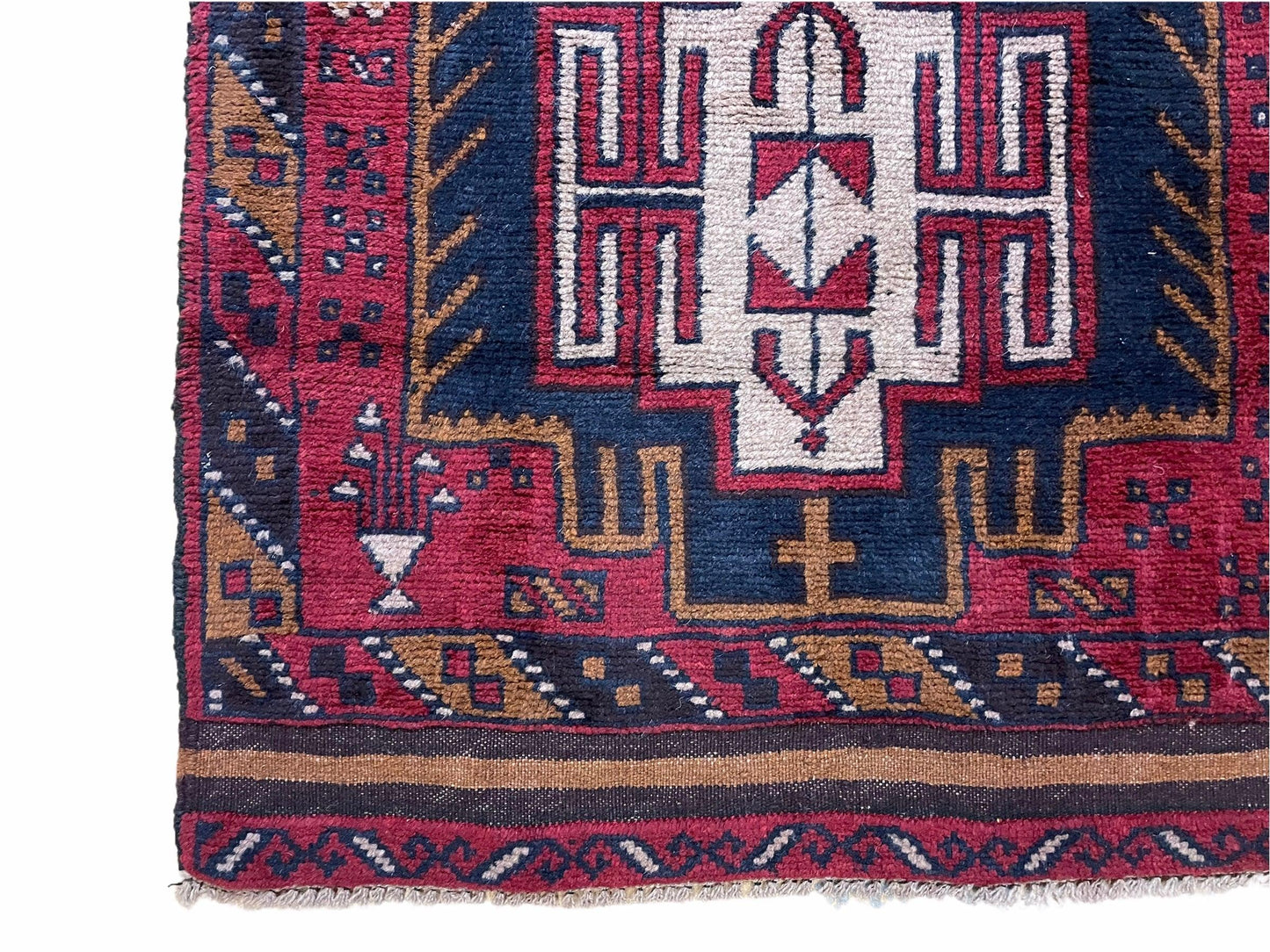 Balouchi Wool Rug Vintage Handmade Afghan Tribal Red Beige 2 Ft 9 In By 4 Ft 7 In