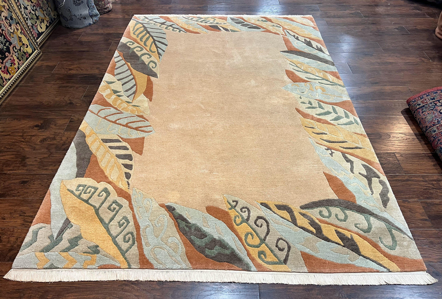 Modern Tibetan Rug 7x10 Handmade Soft Wool Open Field Tufenkian Style Carpet