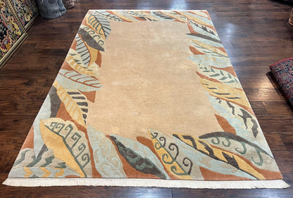 Modern Tibetan Rug 7x10 Handmade Soft Wool Open Field Tufenkian Style Carpet