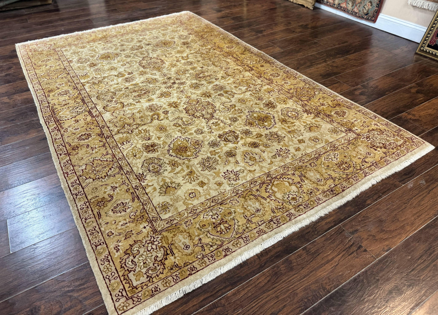 Turkish Oushak Rug 6x9 Vintage Beige Hand Knotted Wool Area Rug