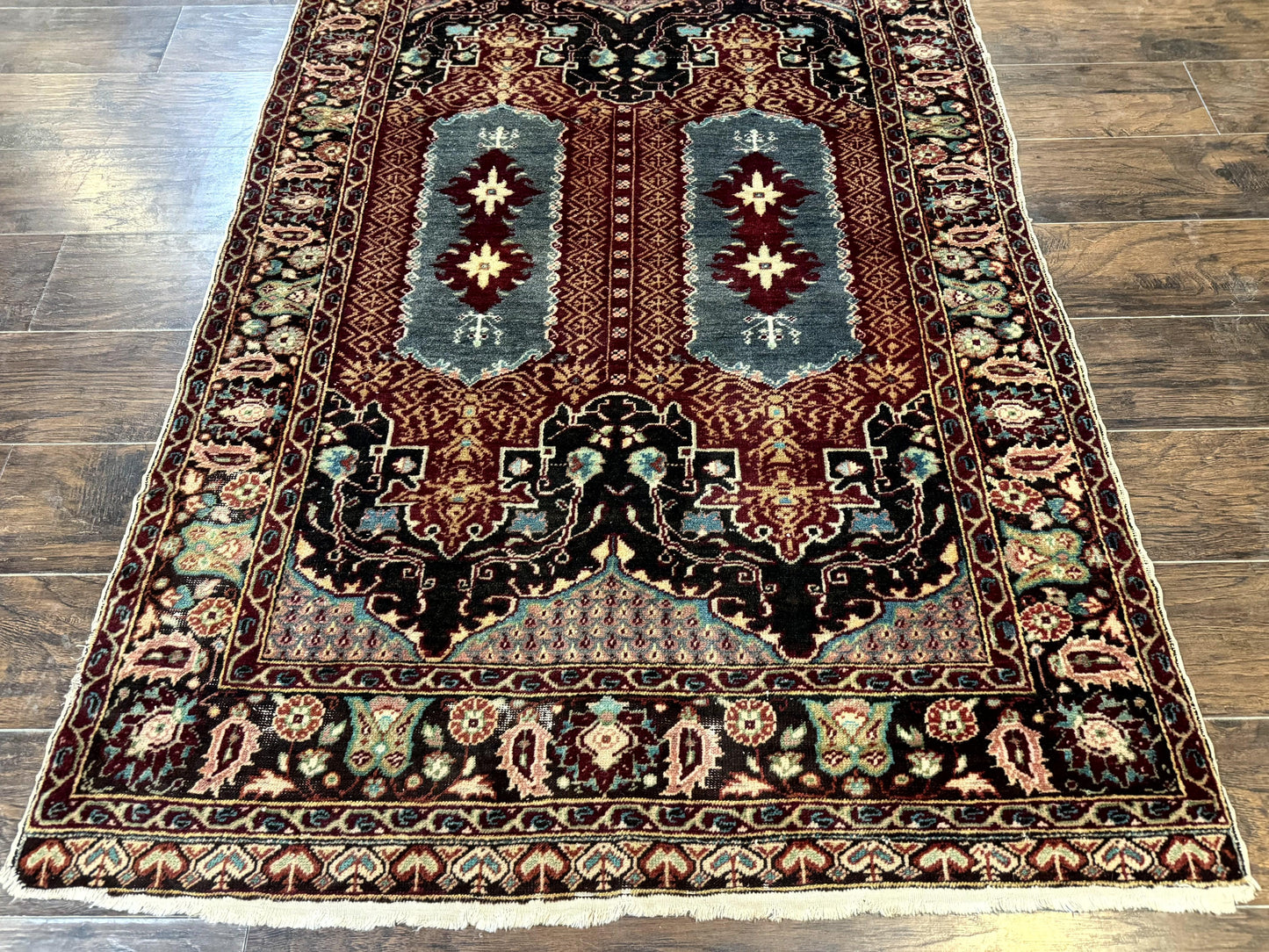 Antique Turkish Rug 4x6 Hand Knotted Wool Area Rug Unique Rare Carpet