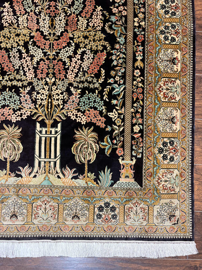 Luxury Sino Persian Silk Rug 4x6 Tree of Life Design Birds Hand Knotted Silk on Silk