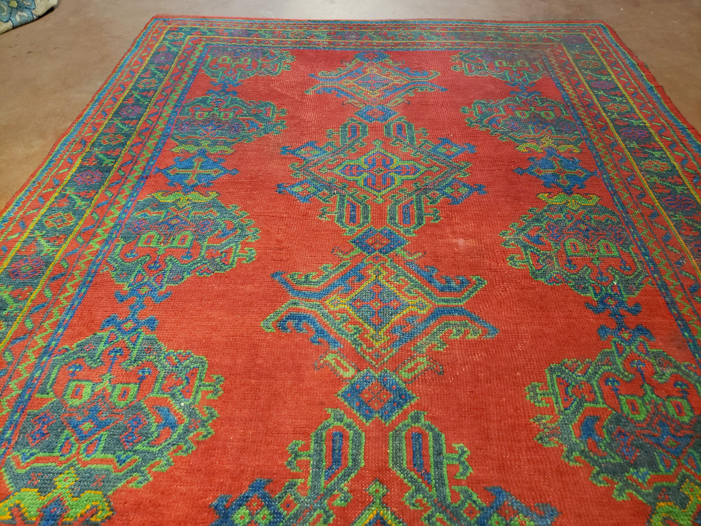 Turkish Oushak Rug 7x11 Vintage Red And Blue Hand Knotted Wool Area Rug