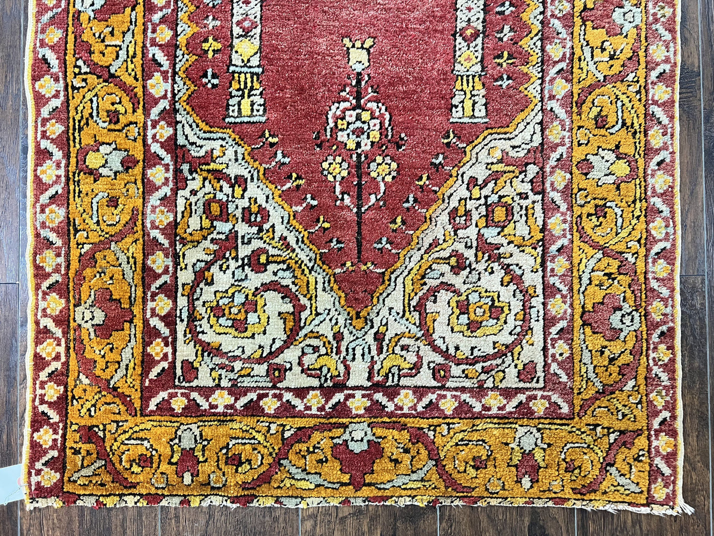 Antique Turkish Prayer Rug 3x5 Hand Knotted Oushak Wool Mehrab Vintage Carpet