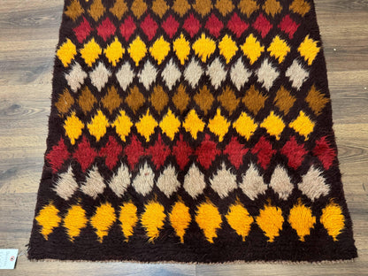 Shaggy Balouch Rug Three By Four Hand Knotted Afghan Wool Tribal Multicolor Area Rug