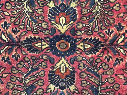 Antique Persian Sarouk Rug 2x2 Ft Wool Red