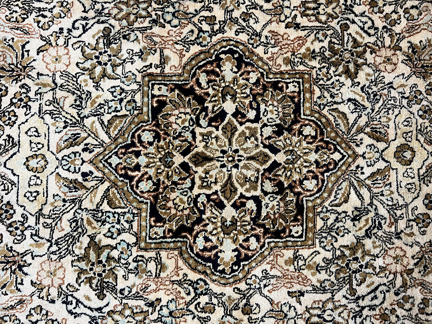 Persian Qum Silk Rug 3.5x5.5 Hand Knotted Silk On Silk Floral Medallion Very Fine 350 KPSI Vintage