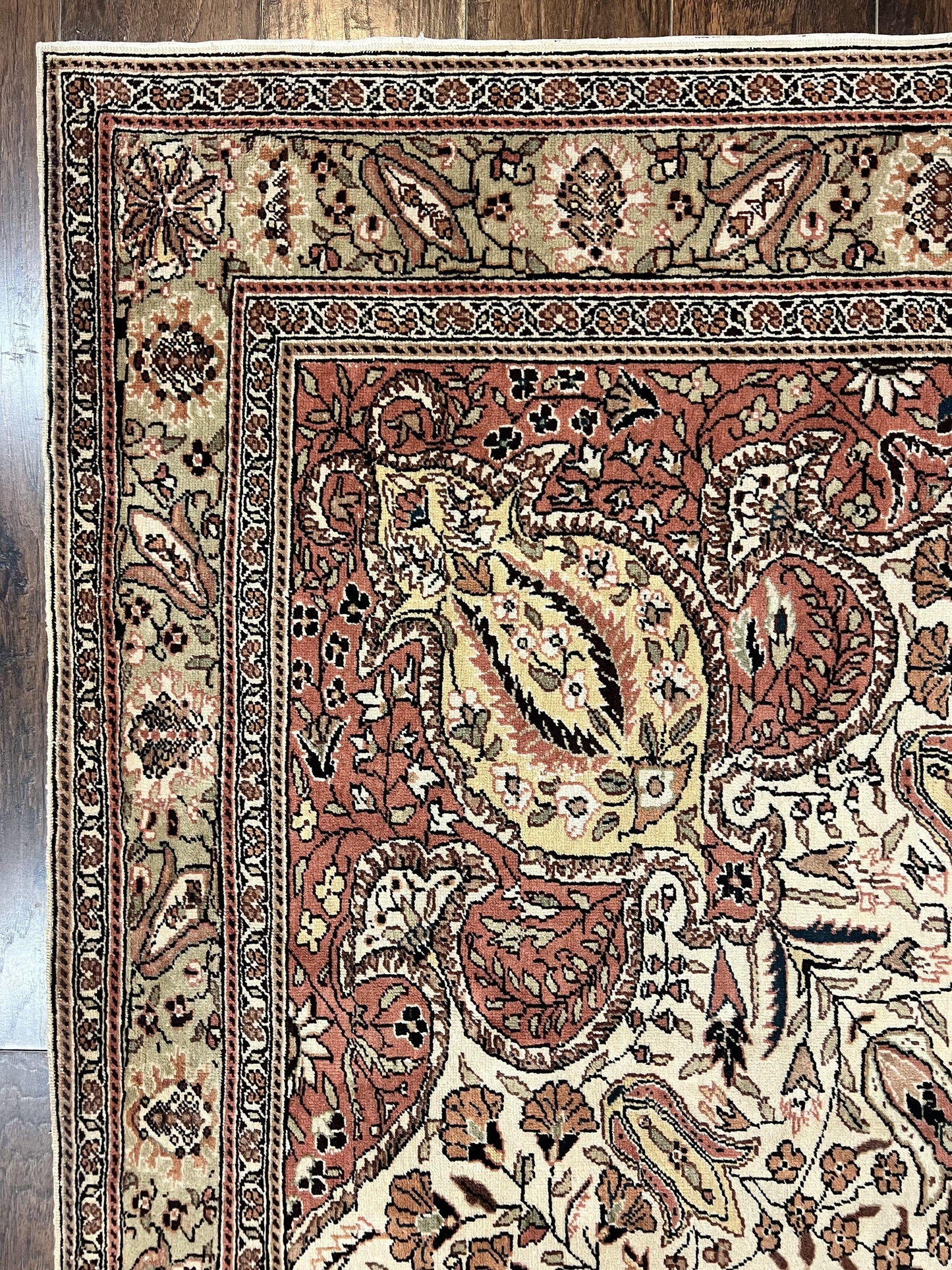 Turkish Sivas Rug 9x12, Handmade Vintage Wool Carpet, Cream Ivory