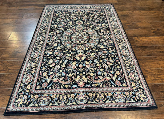 Pak Persian Rug 5x7, Floral, Colorful, Handmade Vintage Wool Rug, Finely Hand Knotted 225 KPSI, Black