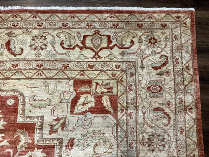 Turkish Heriz Serapi Rug 9x13 Geometric Medallion Hand Knotted Wool Vintage Area Rug