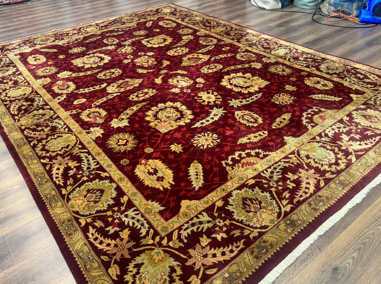 Indo Mahal Rug 9x12, Allover Pattern, Dark Red, Traditional Wool Area Rug