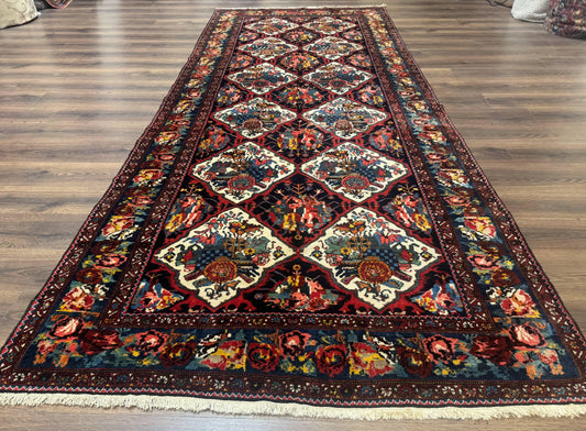 Persian Bakhtiari Rug 5x12 Hand Knotted Wool Antique Runner Multicolor Panel Navy Ivory
