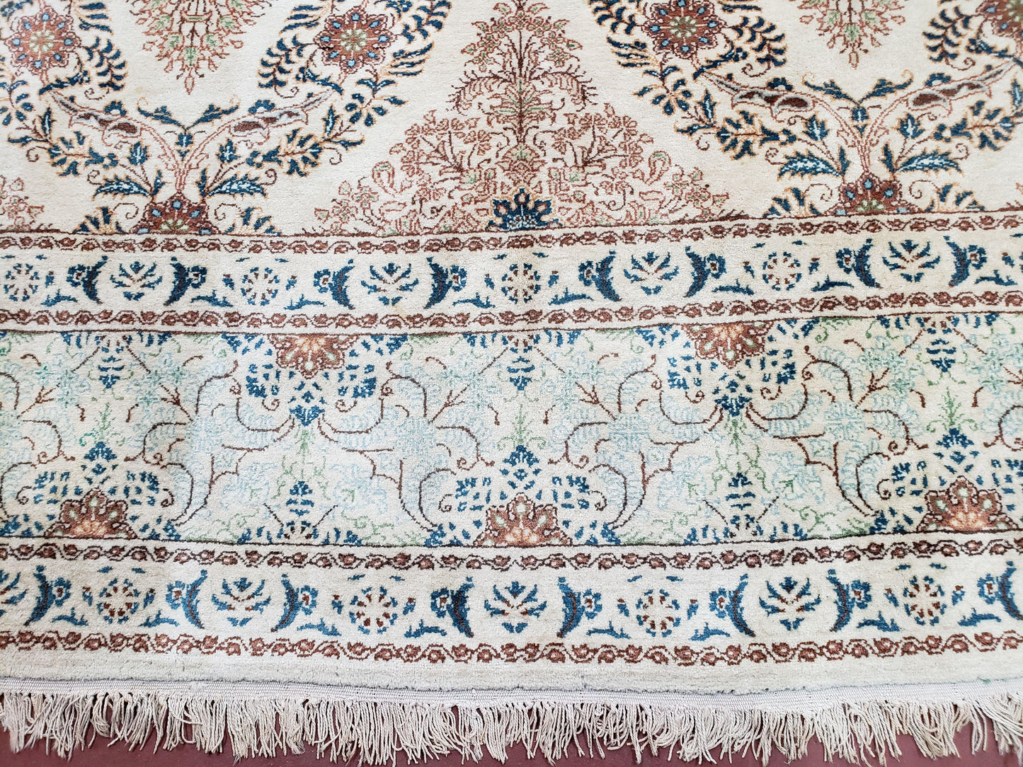 Fine Antique Persian Light Colored Kashan Carpet, 7x12, Top Quality, Rare, Ivory & Blues, Hand-Knotted, Wool