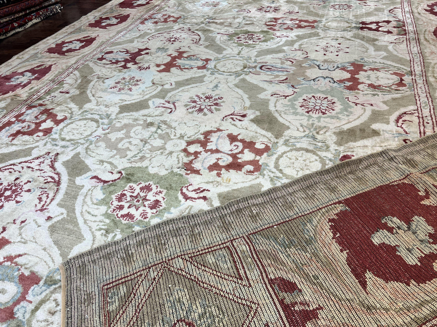 Large Egyptian Oushak Rug 12x21, Wool Handmade Vintage Carpet, Allover Pattern, Oversized 12 x 21 ft Traditional Rug