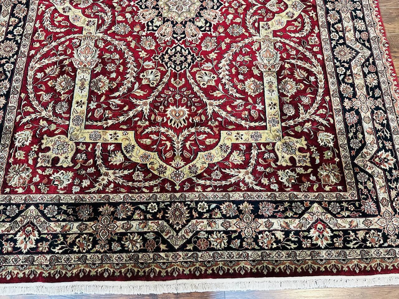 Indo Persian Rug 8x10 Red Vintage Wool Traditional Floral Handmade Carpet