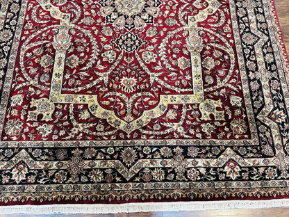 Indo Persian Rug 8x10 Red Vintage Wool Traditional Floral Handmade Carpet