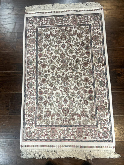 Turkish Silk Rug 2.6 x 4 Ivory Allover Floral Design Bamboo Silk