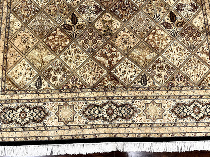 Pak Persian Rug 8x10, Multipanel Kirman Design, Wool Hand Knotted Vintage Carpet, Fine Weave Oriental Rug 8 x 10