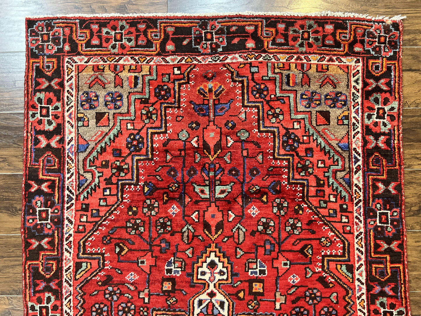 Antique Persian Tribal Wool Rug 4x7 Handmade With Geometric Medallion