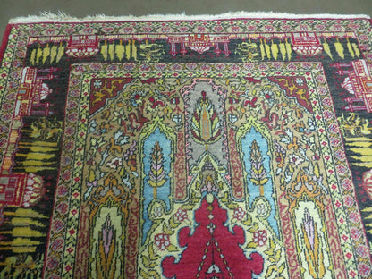 Turkish Mehrab Design Wool Rug Antique 1920s Hand Made One Of A Kind