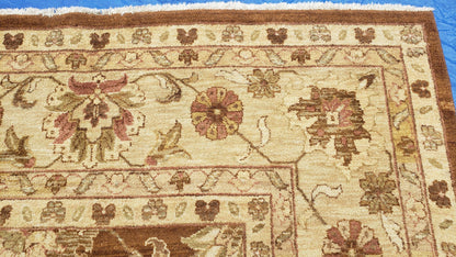 Indo Persian Rug 10x14, Mahal Sultanabad Oriental Carpet, Burnt Orange & Beige, Handmade Wool Area Rug