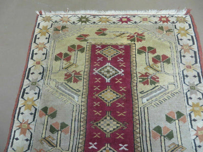 Vintage Turkish Oushak Milas Wool Rug 3x5 Handmade Accent Carpet 1970s