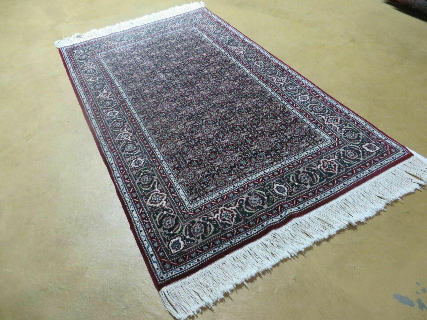 Amritsar Wool Silk Rug Vintage Handmade Medallion Harati Pattern 3x5 Indian Antique