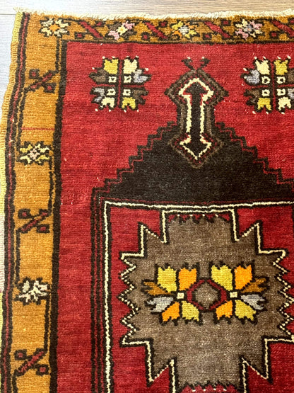 Turkish Yastik Rug 2x3 Geometric Medallion Hand Knotted Wool Red