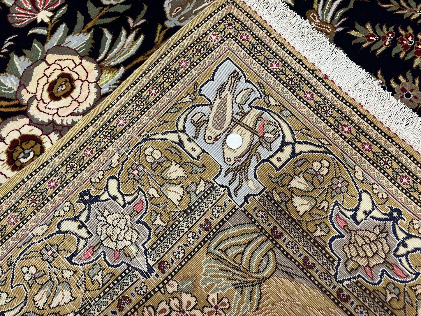 Persian Qum Pictorial Rug With Layla Majnun Birds In Garden Scene 4.8 By 6.5