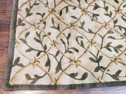 Vintage Tibetan Area Rug 9x12 Hand Knotted Wool Nepali Beige Soft Pile For Living Room