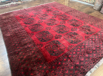 Afghan Turkoman Rug 9x10 Red Beshir Carpet Tribal Wool Antique Hand Knotted