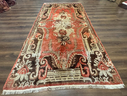 Khotan Rug 5x9 Floral Wool Carpet Terracotta Brown Antique Chinese Handwoven