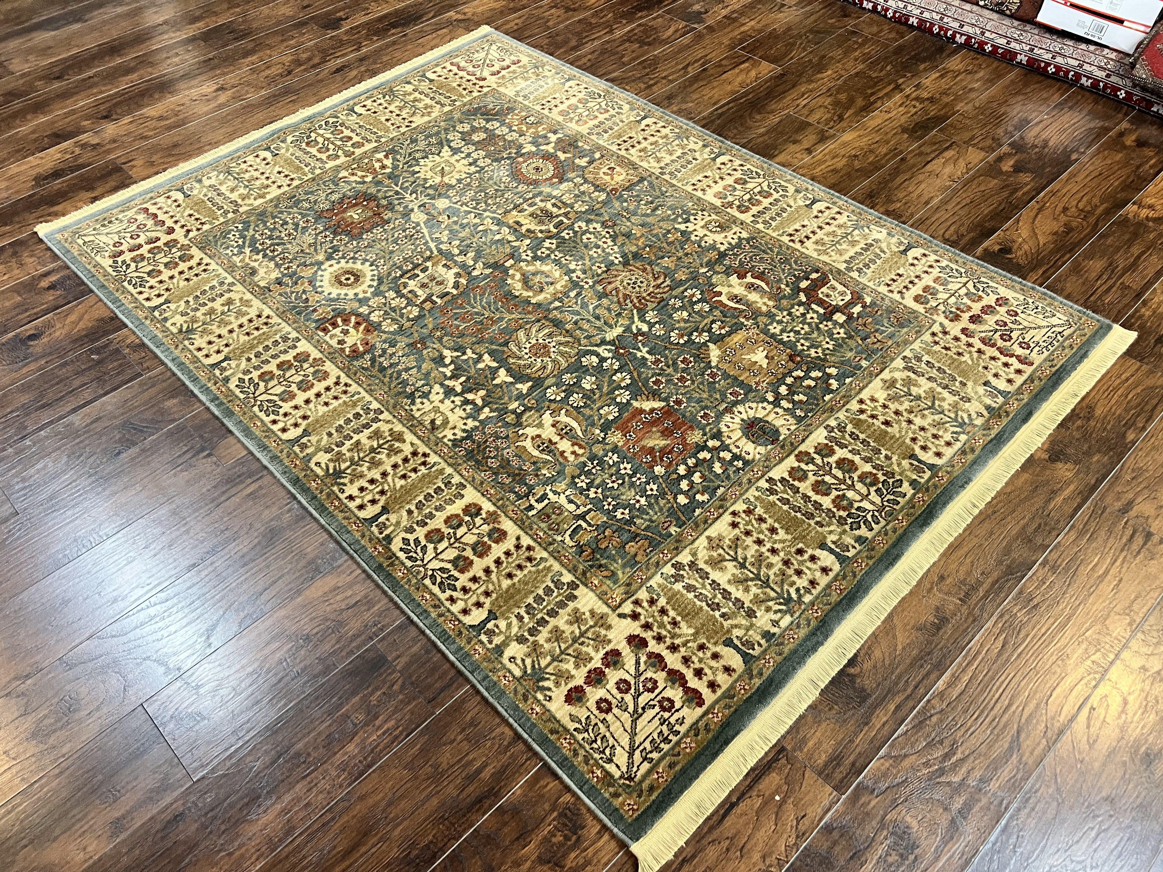 Belgian Wool Rug Oriental Green Cream 5.6 by 7.6 ft – Palmeraies