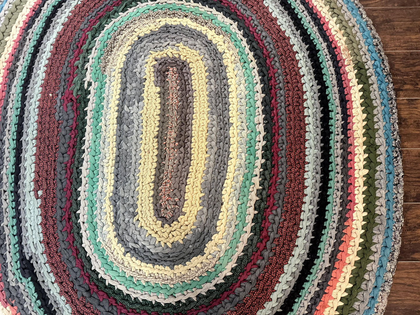 Antique Braided Wool Rug 5x7 Oval Multicolor Handmade American Carpet