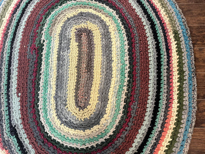 Antique Braided Wool Rug 5x7 Oval Multicolor Handmade American Carpet