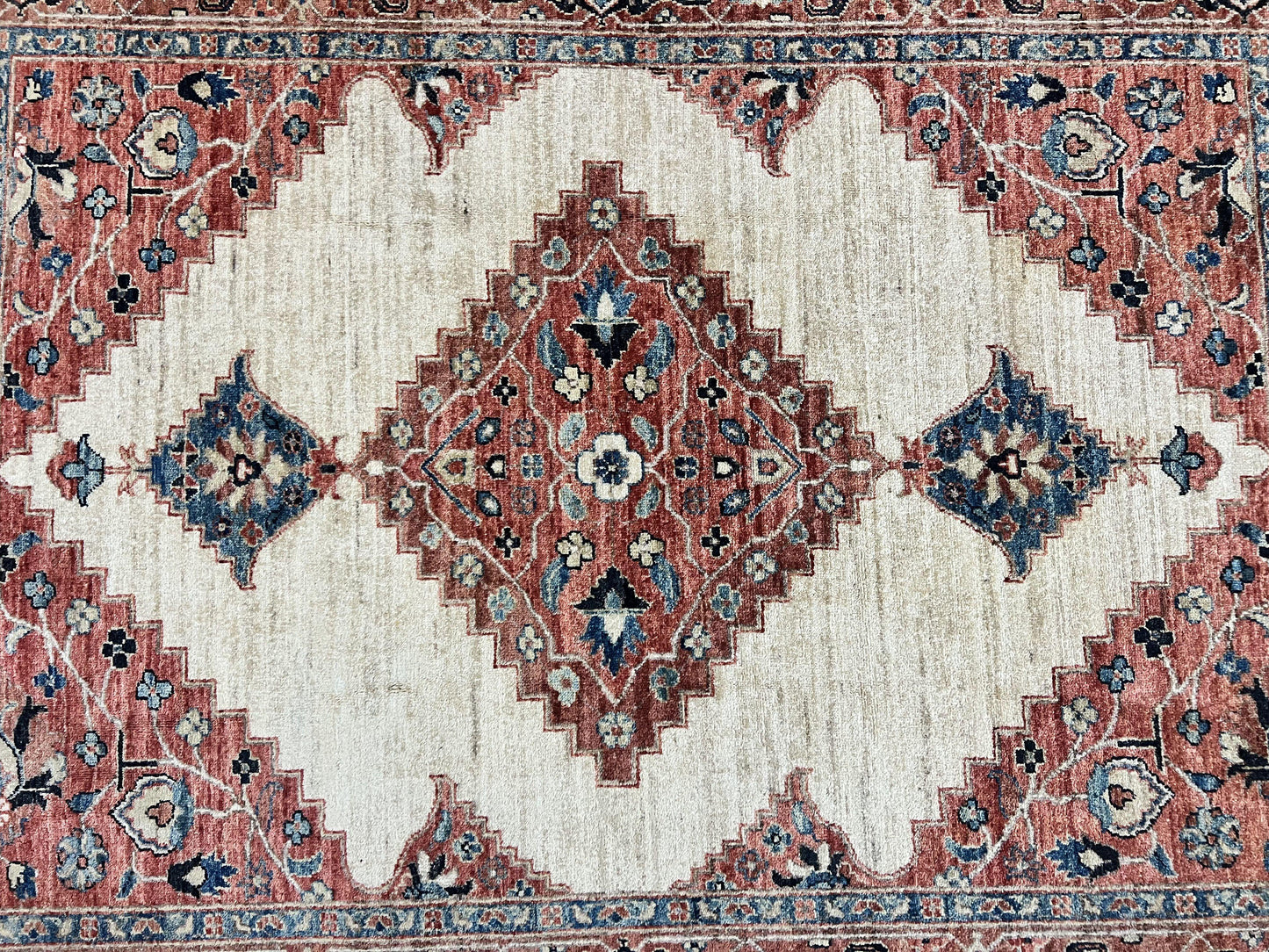 Peshawar Wool Hand Knotted Rug 5x7 Vintage Serapi Geometric Pakistani