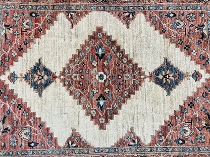 Peshawar Wool Hand Knotted Rug 5x7 Vintage Serapi Geometric Pakistani