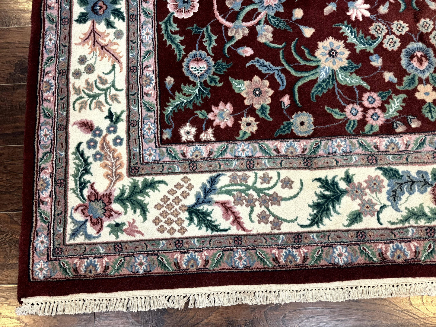 Indo Persian Rug 8x10, Red and Ivory, Floral Allover, Handmade Wool Area Rug