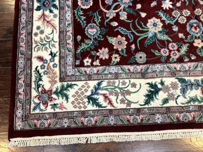 Indo Persian Rug 8x10, Red and Ivory, Floral Allover, Handmade Wool Area Rug