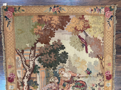 Antique Tapestry 3x4 European French Hand Loomed Victorian Wool Wall Hanging