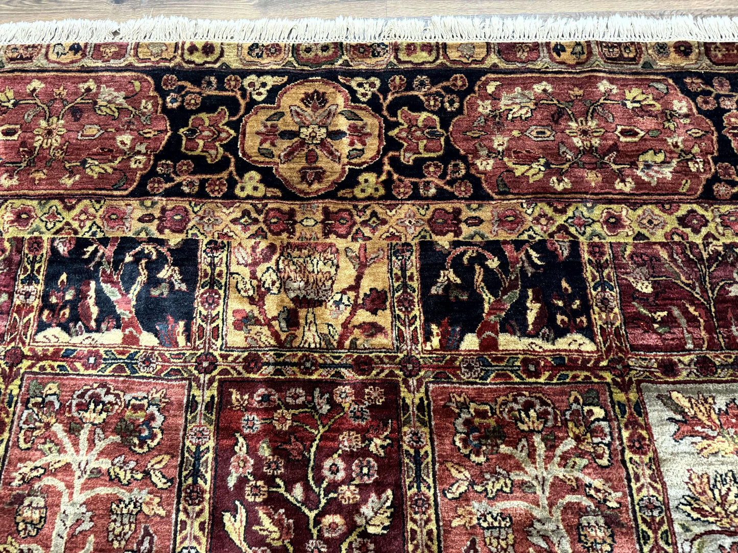 Indo Persian Rug 9x12, Bakhtiari Panel Design, Multicolor, Soft Wool Pile