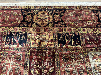 Indo Persian Rug 9x12, Bakhtiari Panel Design, Multicolor, Soft Wool Pile