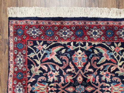 Antique Persian Sarouk, Wool, Hand-Knotted, Blue & Red, 3'1" x 5'3"