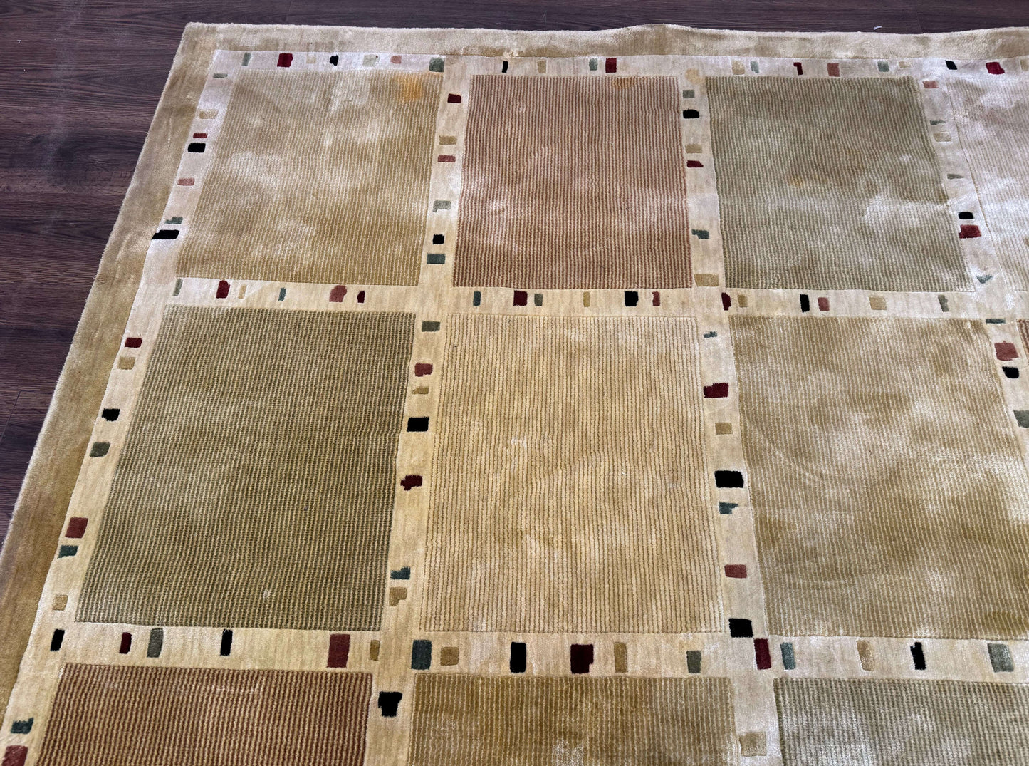 Large Wool Rug 10x13 Modern Panel Design Contemporary Carpet