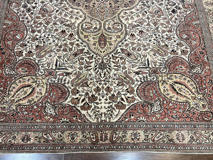 Turkish Sivas Rug 9x12, Handmade Vintage Wool Carpet, Cream Ivory