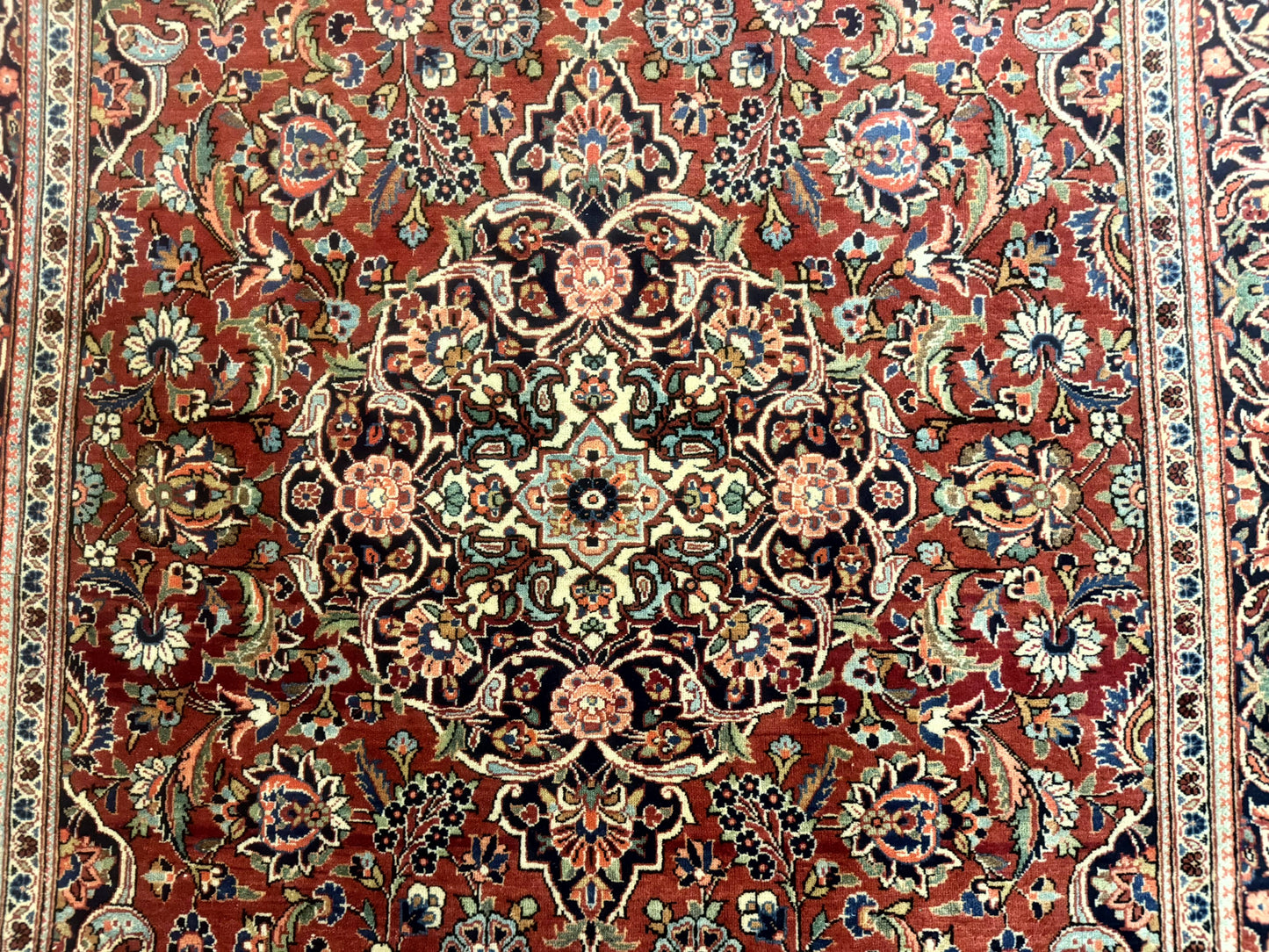 Persian Kashan Rug 4x7 Vintage Red Floral Medallion Handwoven Wool