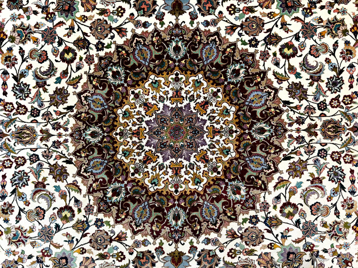 Persian Tabriz Rug Hand Knotted 8x11 Floral Medallion Traditional Area Rug Fine Wool 300 KPSI Ivory Maroon