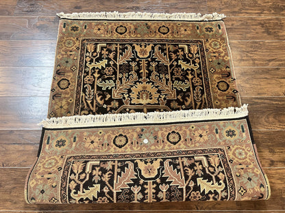 Heriz Rug 3.6 x 5, Handmade Vintage Wool Carpet, Couristan Carpet, Persian Design, Black
