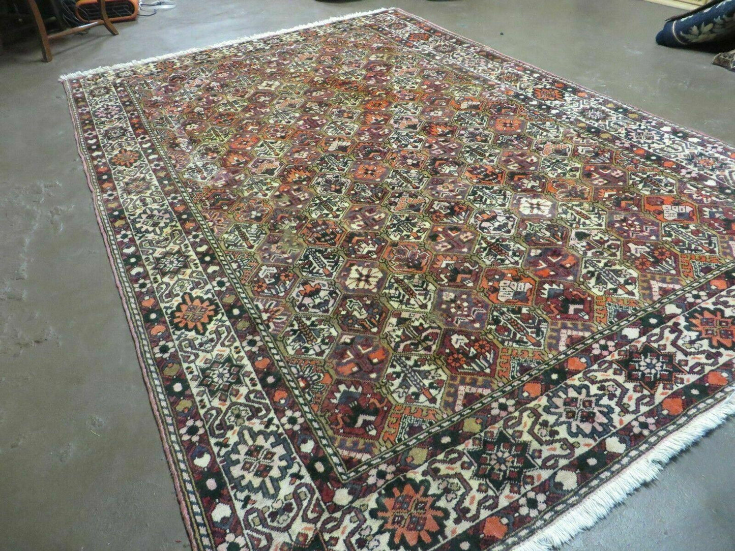 Antique Persian Bakhtiari Rug 7x10 - Multicolor Repeated Panel Design - Vegetable Dyed Rug - Hand Knotted Wool Room Sized Oriental Carpet 7 x 10 Rug