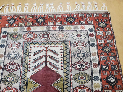 Turkish Rug Hand Knotted Wool 4 Ft 4 In By 7 Ft 6 In Vintage Oriental Tribal Talesh